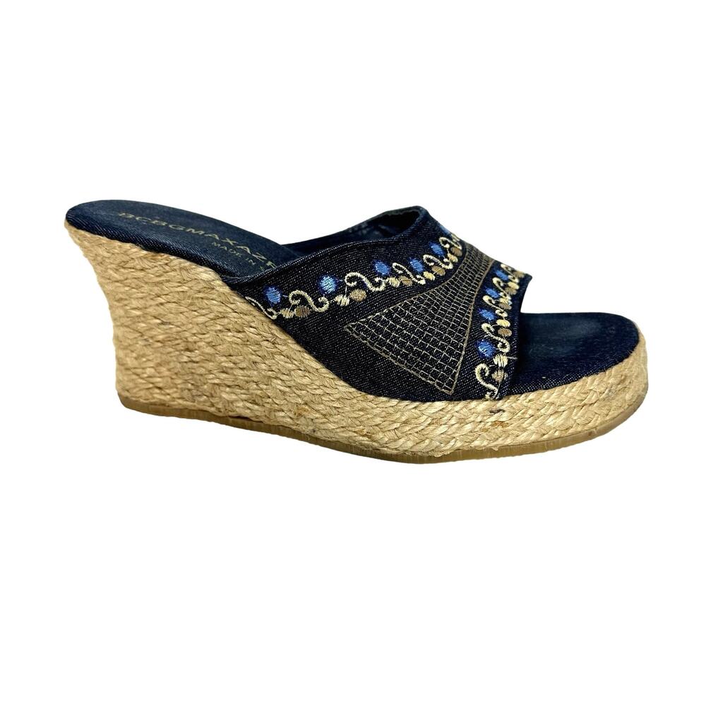 BCBGMAXAZRIA embroidered‎ wedge espadrille slip ons womans size 7.5 beachy